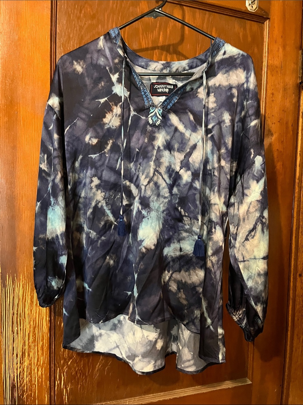 Johnny Was Navy and Cream Tie-Dye Blouse